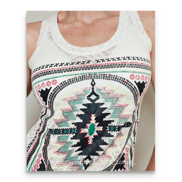 Western Aztec Tank Top Semi Sheer Burnout Graphic Print Tank Top - Picture 4 of 11